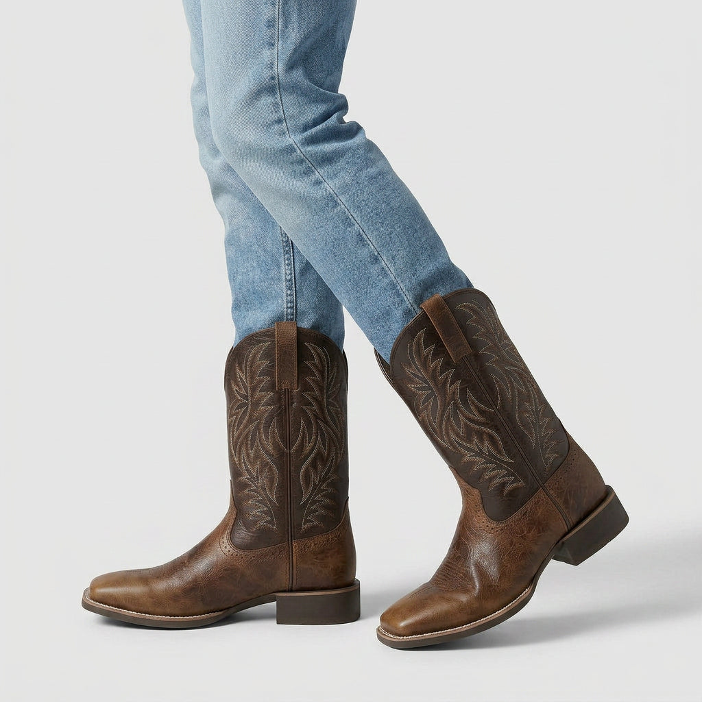Western Cowboy Boots Embroidered Square Toe for Men