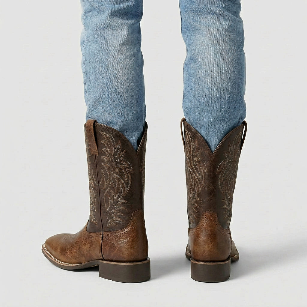 Western Cowboy Boots Embroidered Square Toe for Men