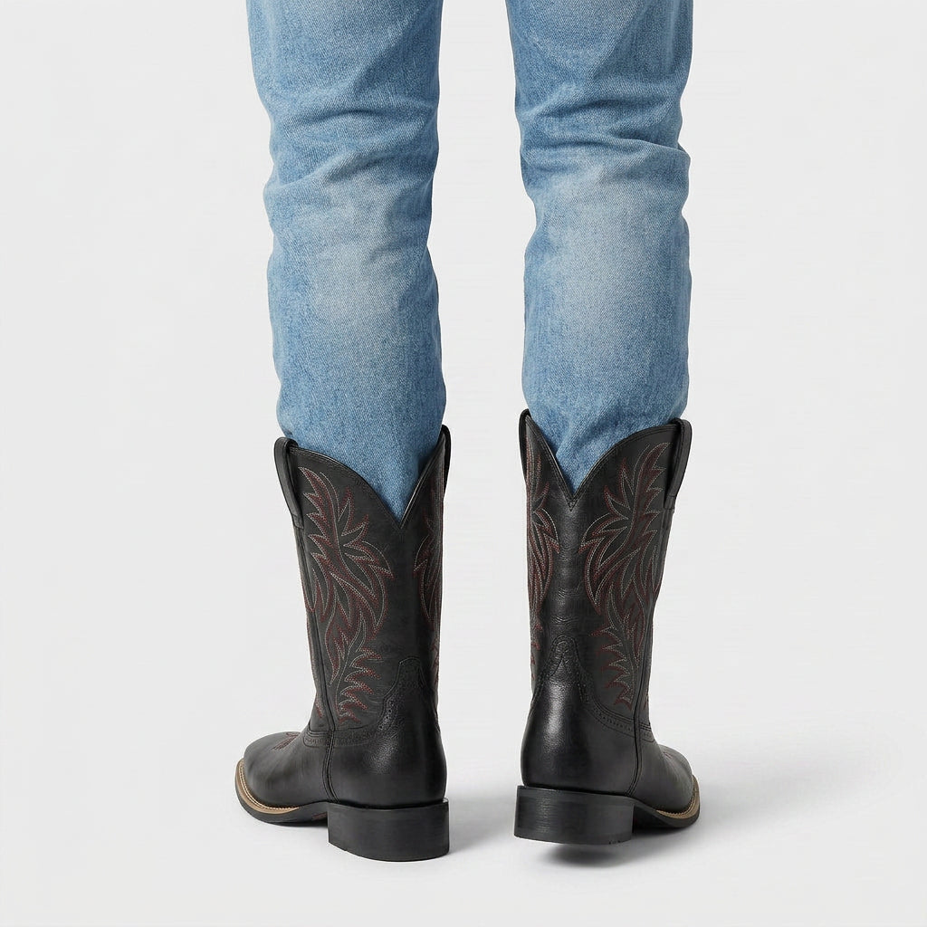 Western Cowboy Boots Embroidered Square Toe for Men