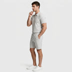 Two-Piece Zip Polo Shirt and Shorts Set for Men