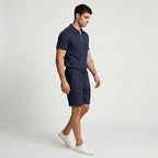 Two-Piece Zip Polo Shirt and Shorts Set for Men