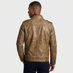 Leather Stand Collar Full-Zip Moto Jacket for Men