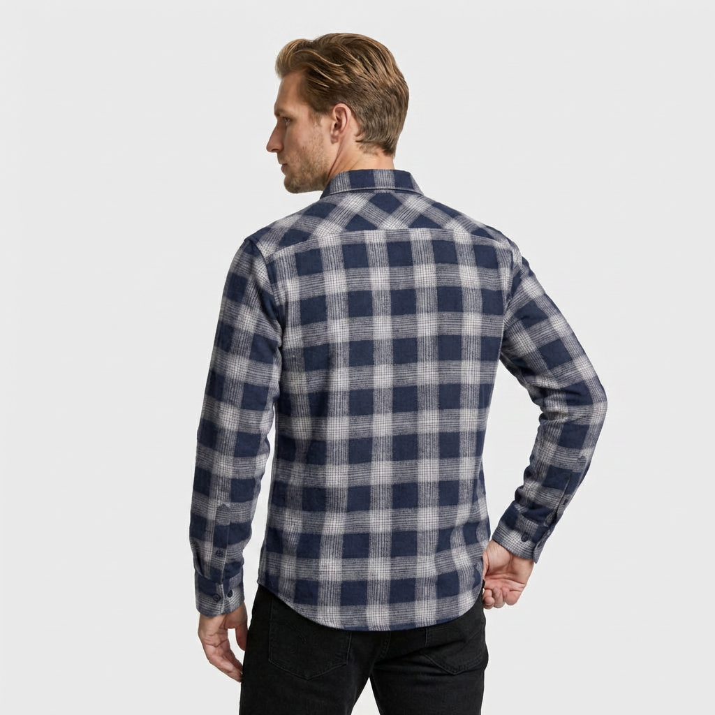Checkered Button-Down Collar Long Sleeve Shirt for Men