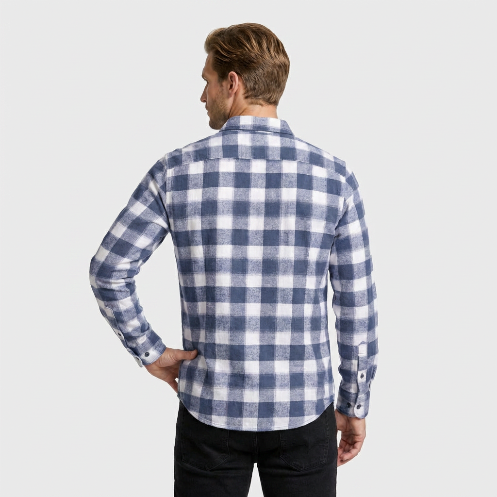 Checkered Button-Down Collar Long Sleeve Shirt for Men