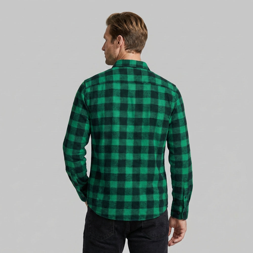 Checkered Button-Down Collar Long Sleeve Shirt for Men