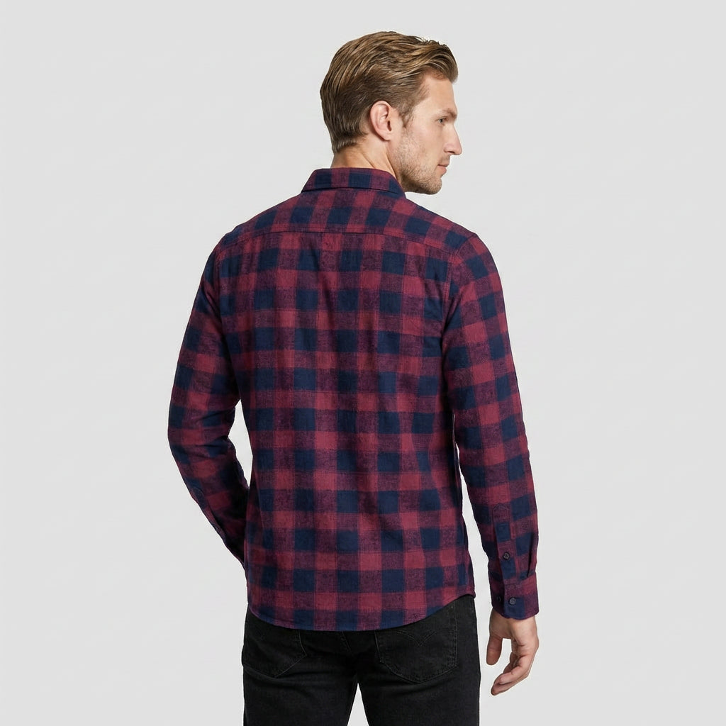 Checkered Button-Down Collar Long Sleeve Shirt for Men