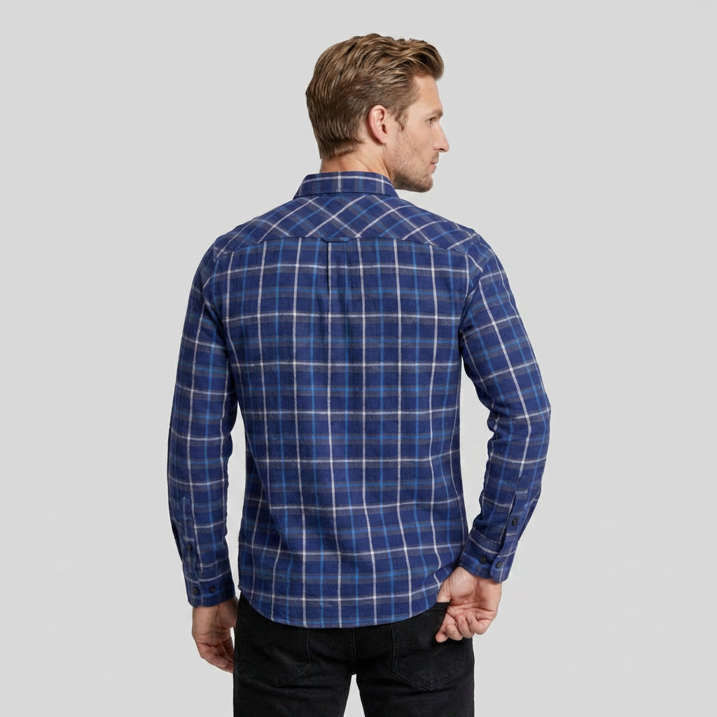 Checkered Button-Down Collar Long Sleeve Shirt for Men