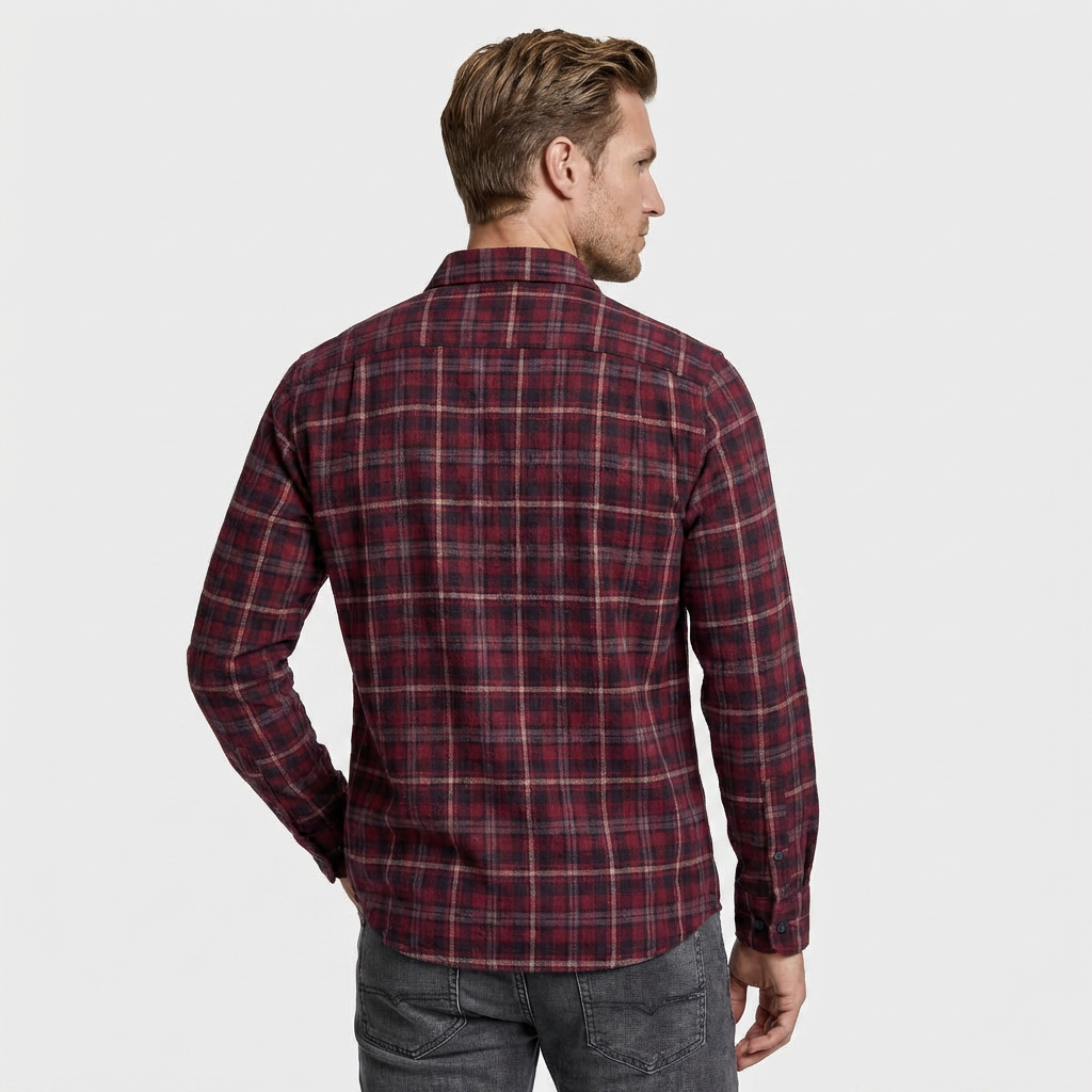 Checkered Button-Down Collar Long Sleeve Shirt for Men