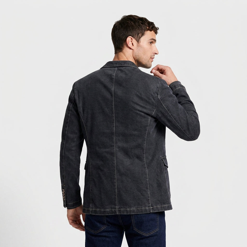 Two-Button Washed Denim Blazer for Men