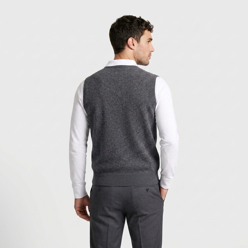 Knit V-Neck Sleeveless Vest Regular Fit for Men