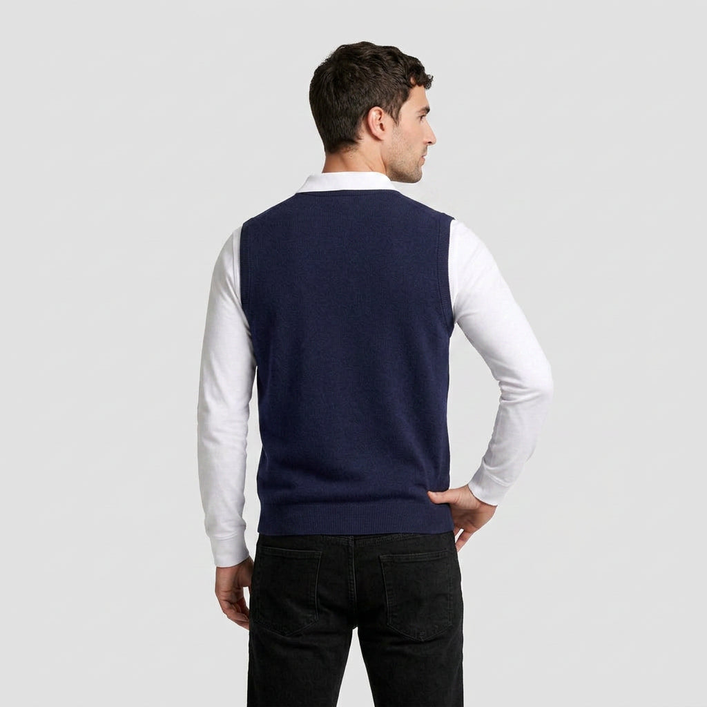 Knit V-Neck Sleeveless Vest Regular Fit for Men