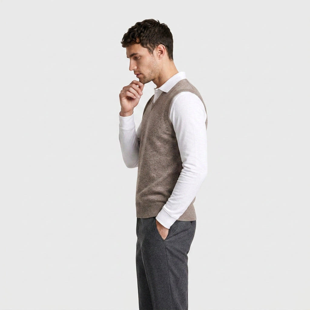 Knit V-Neck Sleeveless Vest Regular Fit for Men