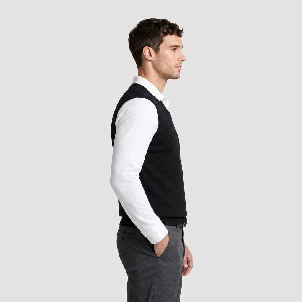 Knit V-Neck Sleeveless Vest Regular Fit for Men