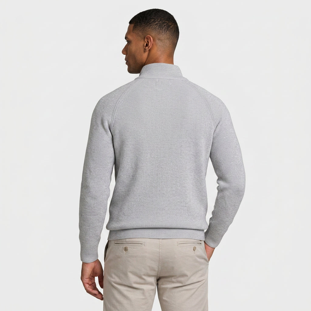 Half-Zip Knitted Jumper Stand Collar Slim Fit for Men