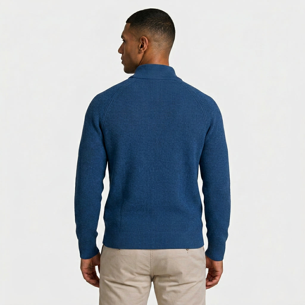 Half-Zip Knitted Jumper Stand Collar Slim Fit for Men