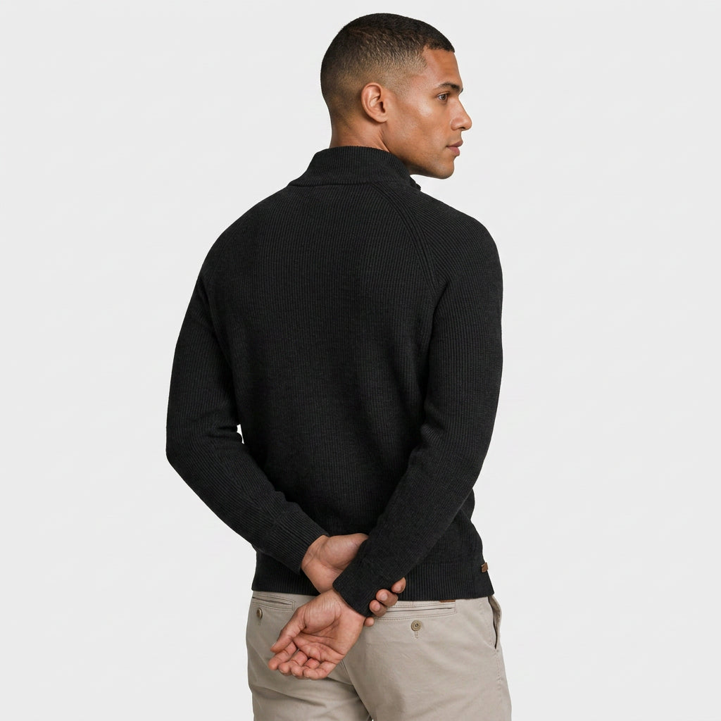 Half-Zip Knitted Jumper Stand Collar Slim Fit for Men