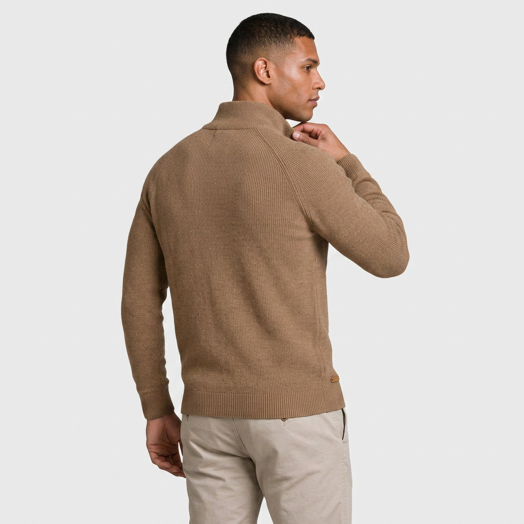 Half-Zip Knitted Jumper Stand Collar Slim Fit for Men