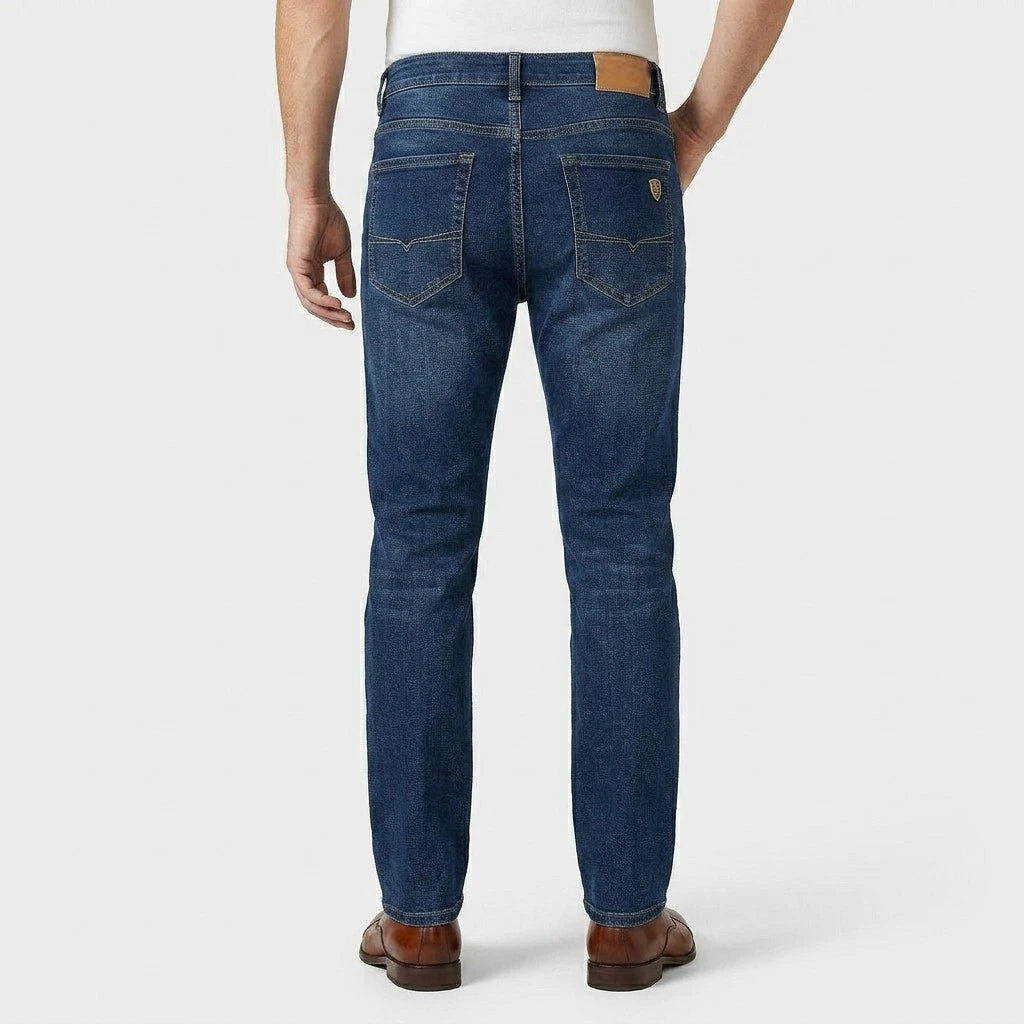 Straight Leg Denim Jeans Stretch Cotton Regular Fit for Men