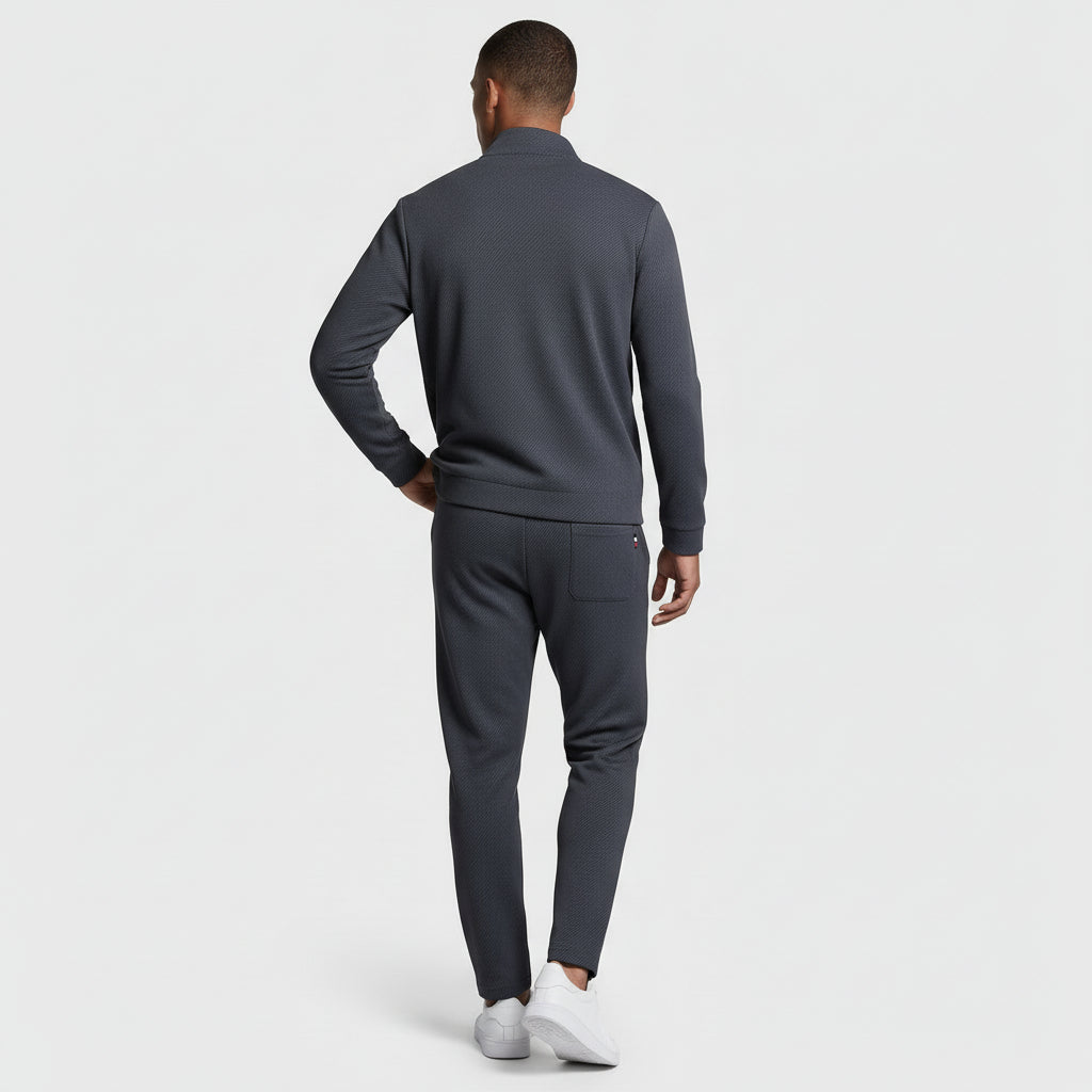 Textured Zip Jacket Drawstring Pants Track Set for Men