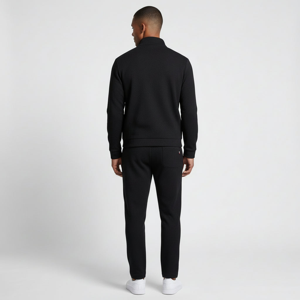 Textured Zip Jacket Drawstring Pants Track Set for Men