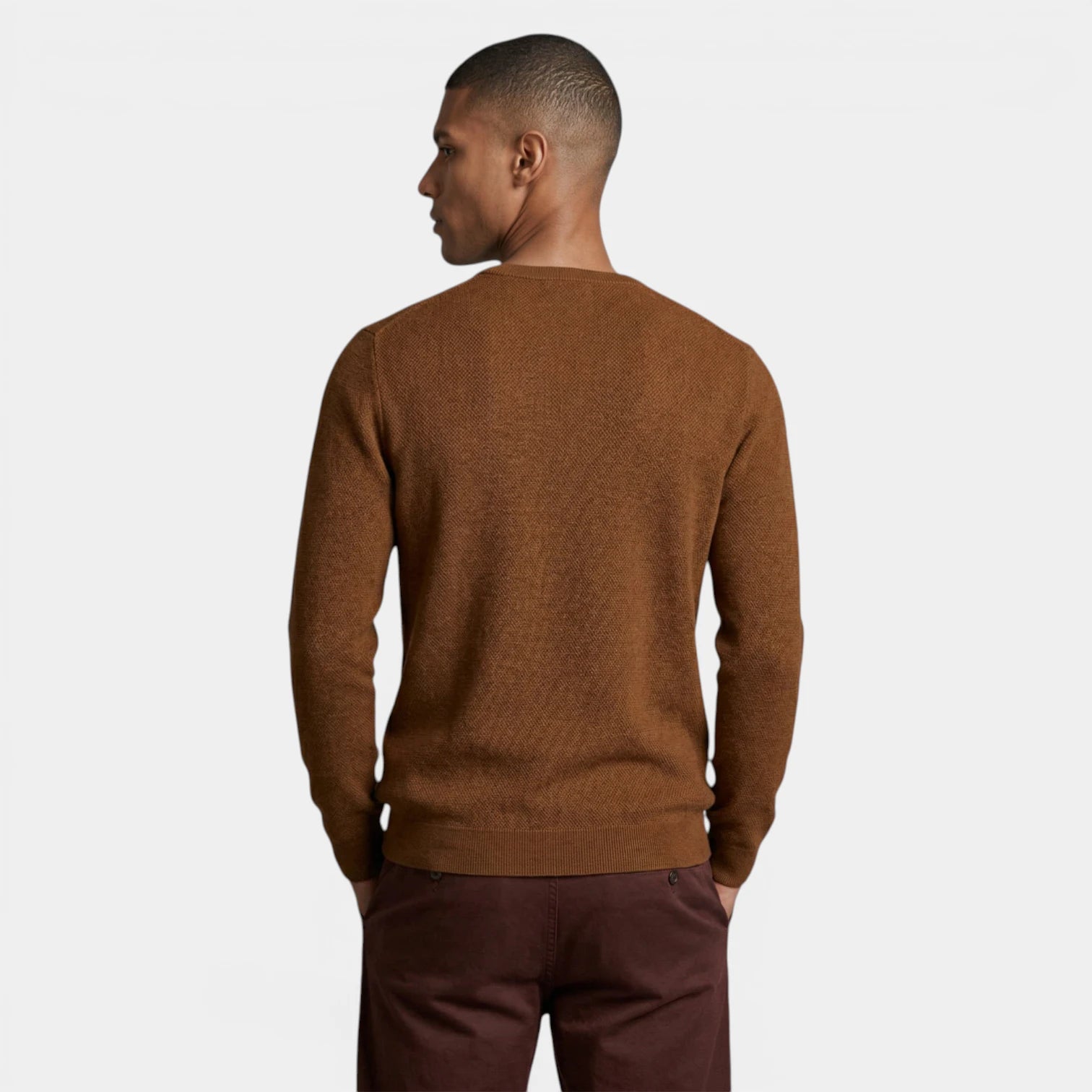 Crew Neck Textured Knit Sweater Regular Fit for Men