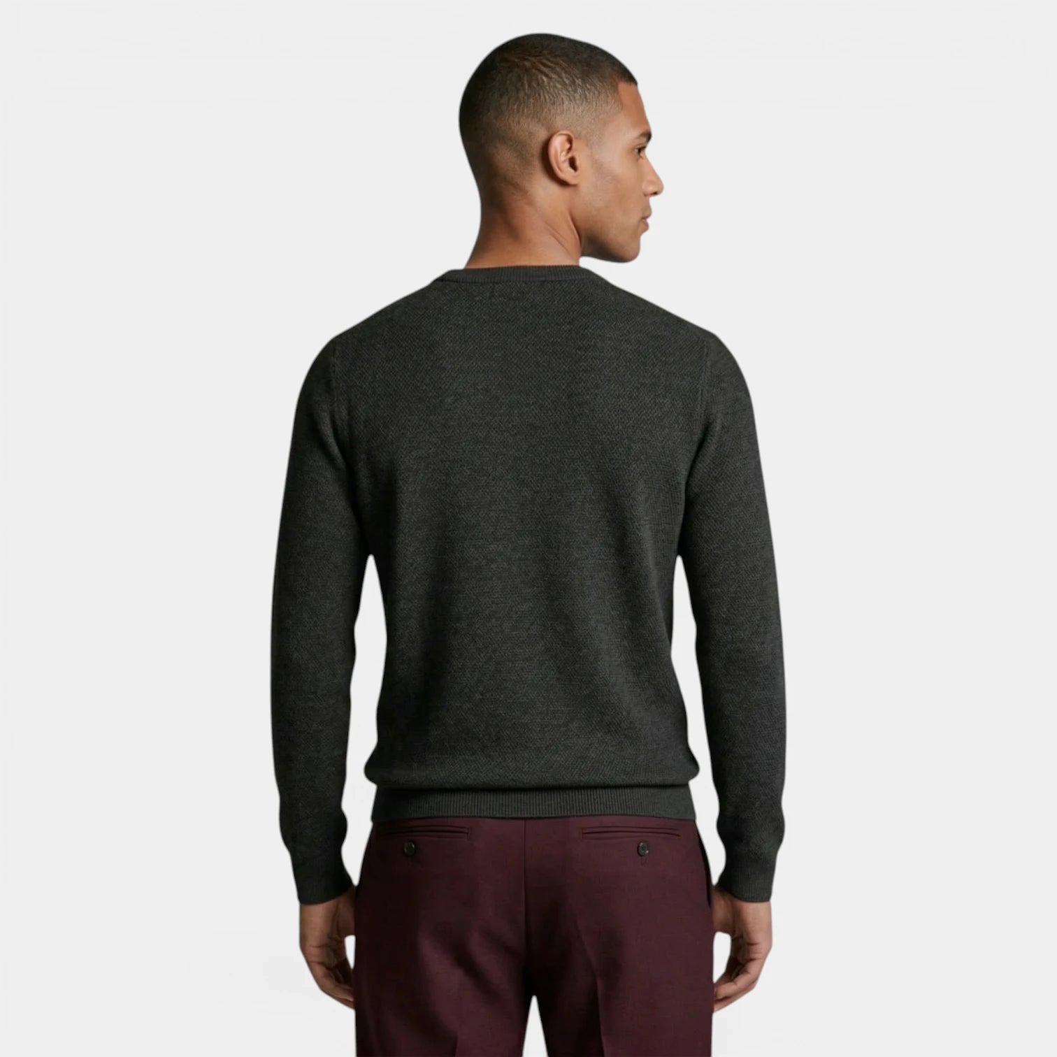 Crew Neck Textured Knit Sweater Regular Fit for Men
