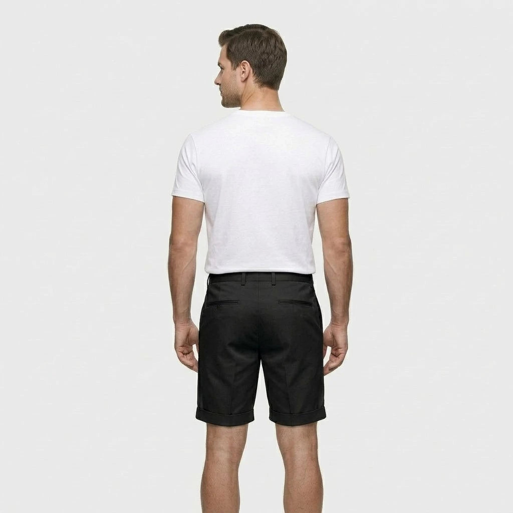 Pleated Tailored Shorts Cuffed Hem Regular Fit for Men