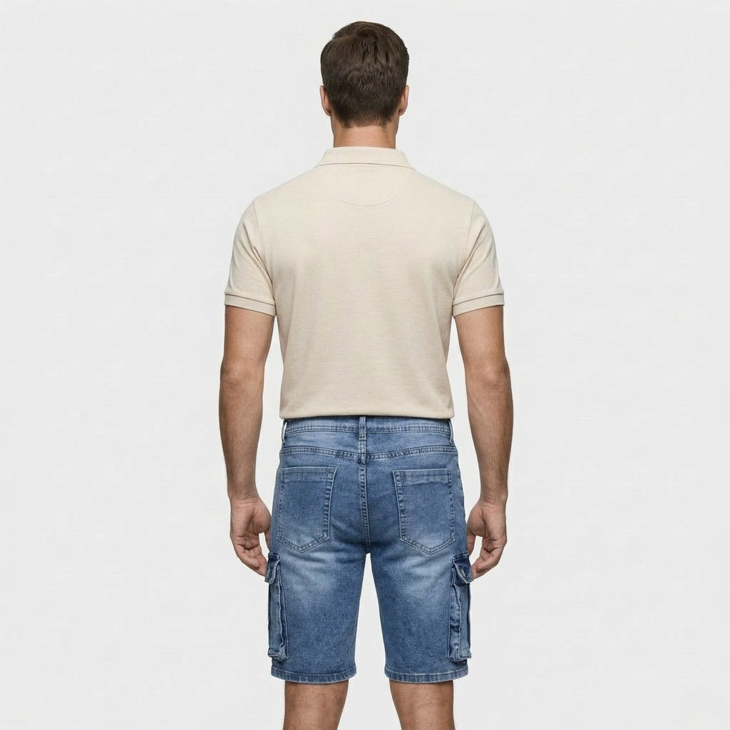 Denim Cargo Shorts Washed Straight Fit for Men