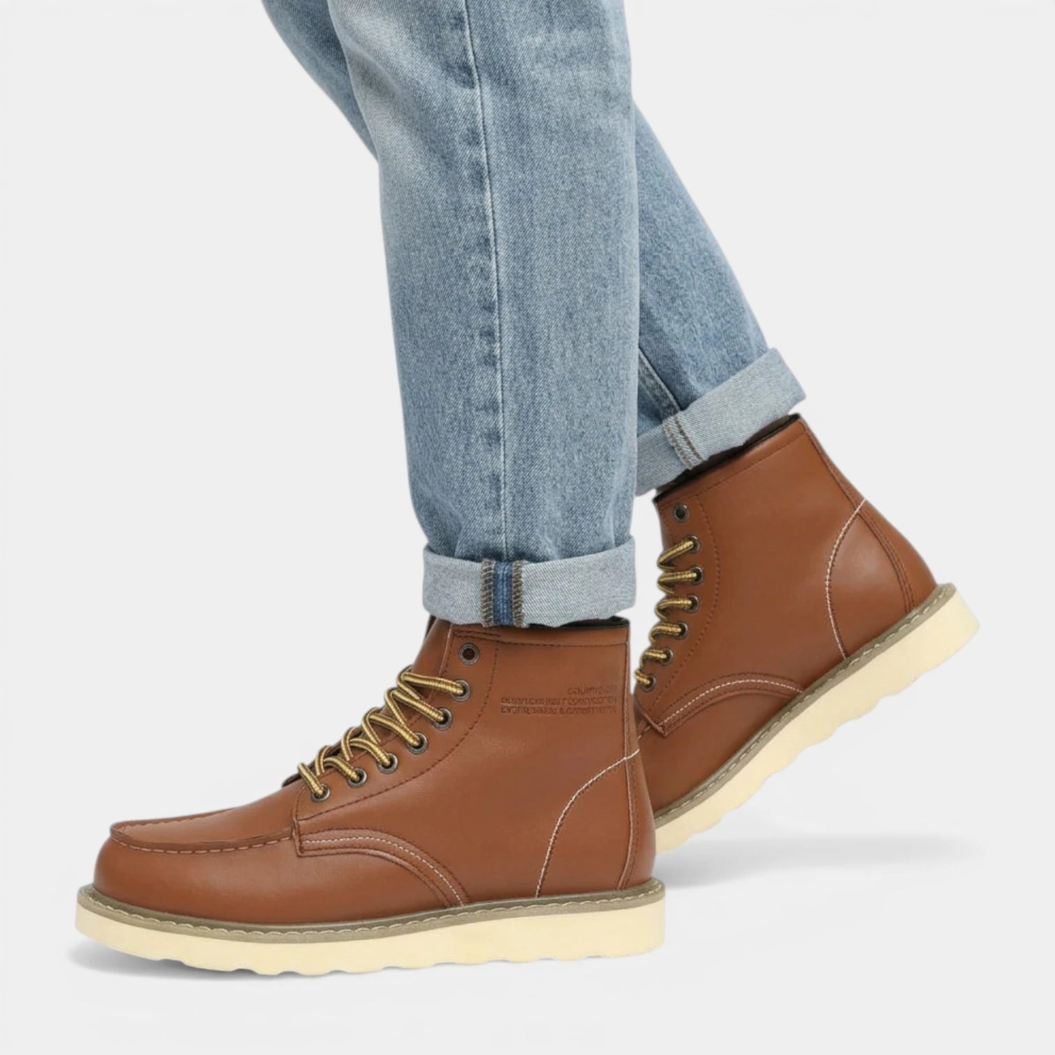 Contrast Stitch Vegan Leather Lace-Up Ankle Boots for Men