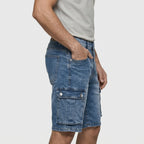 Denim Cargo Shorts Washed Straight Fit for Men