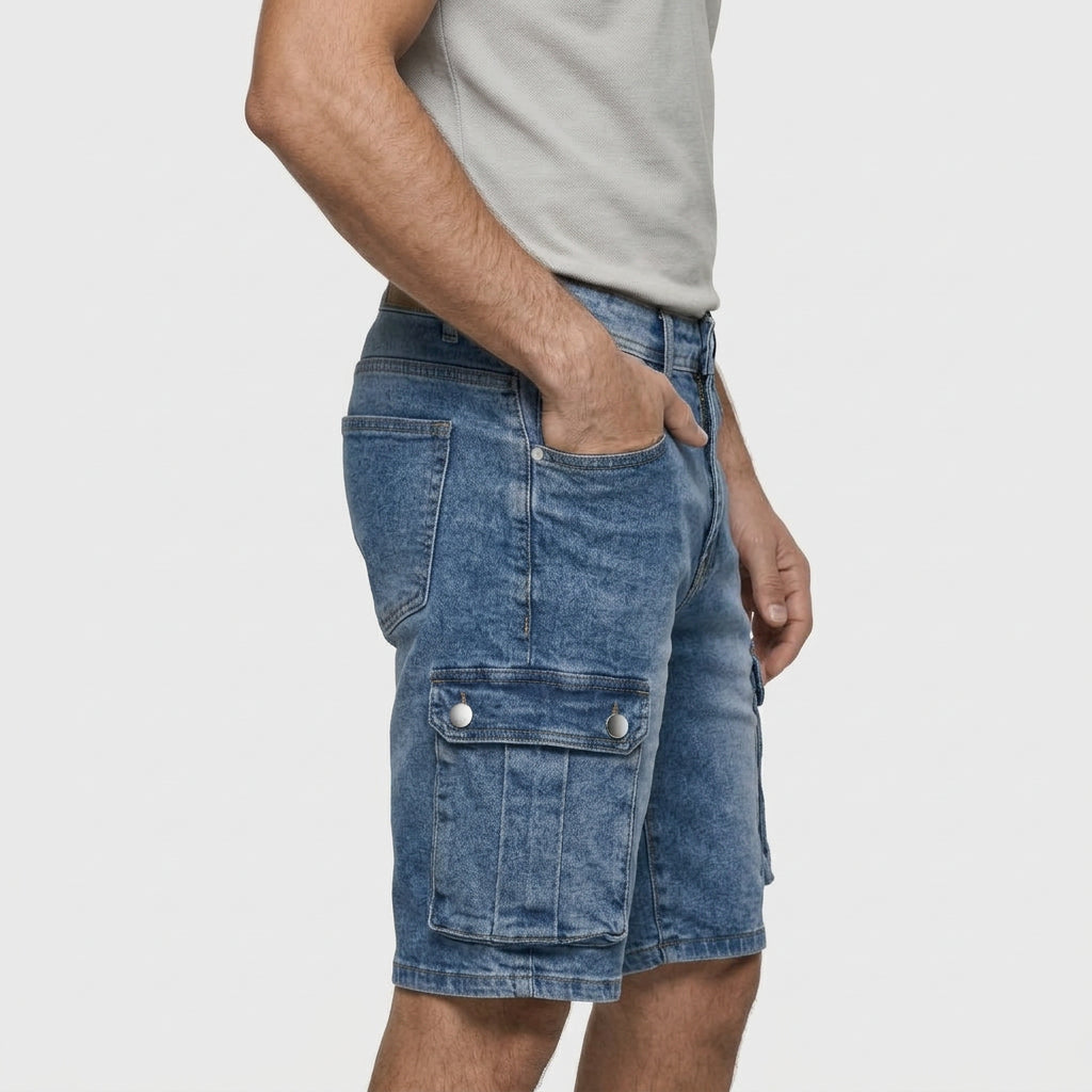 Denim Cargo Shorts Washed Straight Fit for Men