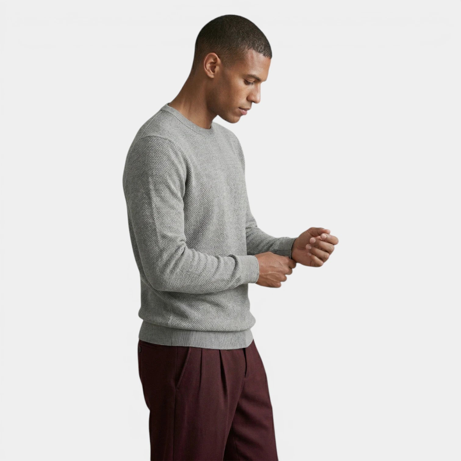Crew Neck Textured Knit Sweater Regular Fit for Men