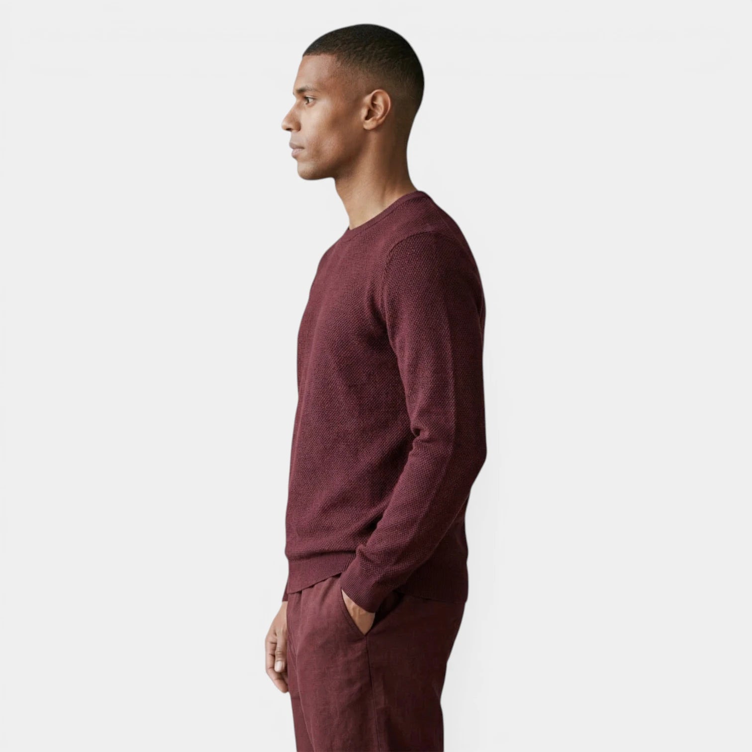 Crew Neck Textured Knit Sweater Regular Fit for Men