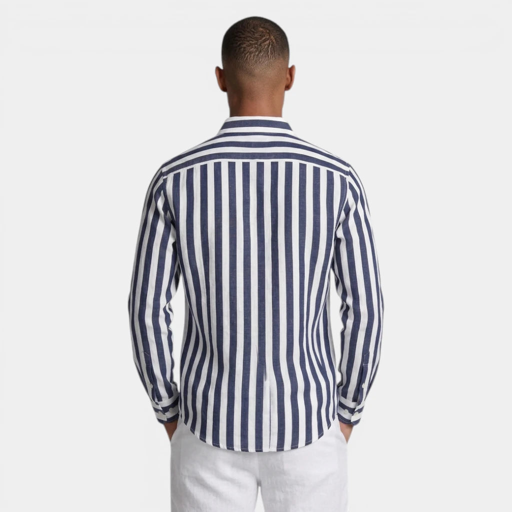 Linen-Cotton Striped Shirt Long Sleeve Relaxed Fit for Men