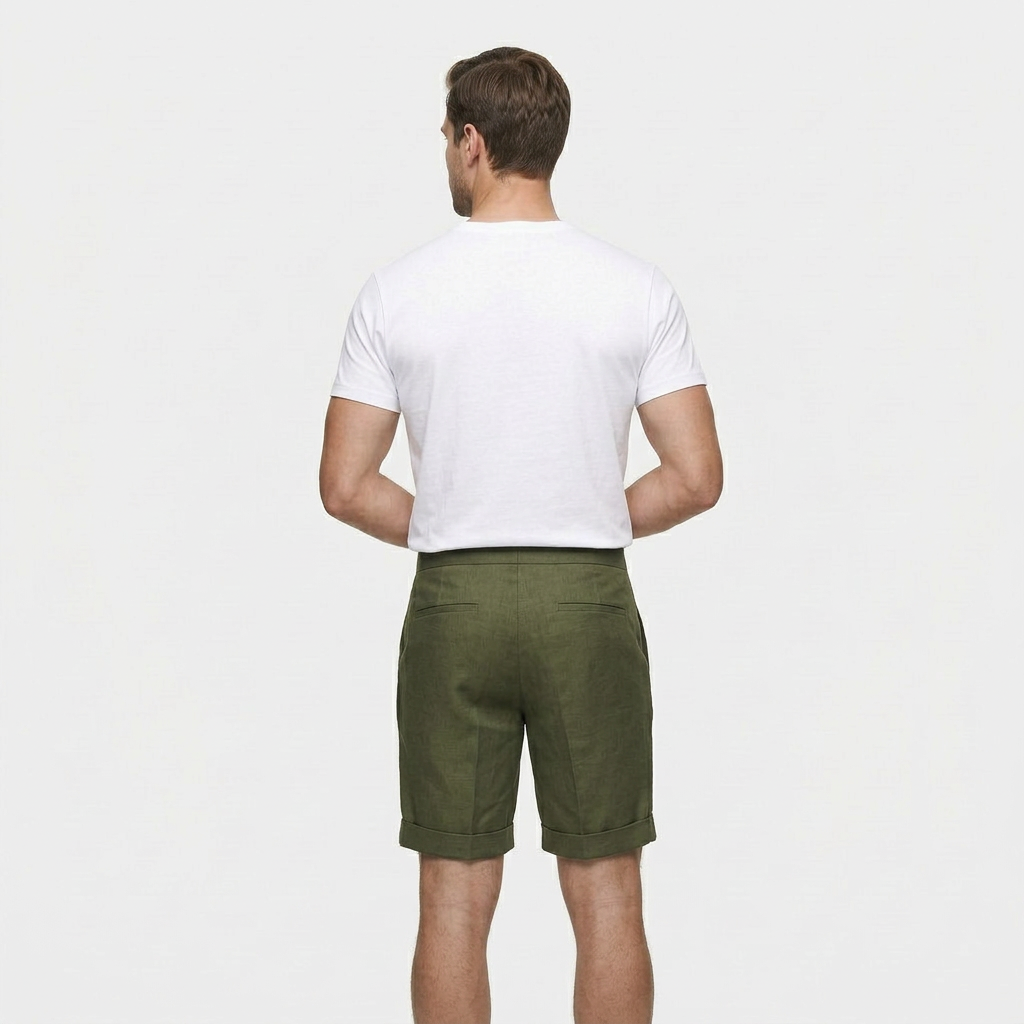 Pleated Tailored Shorts Cuffed Hem Regular Fit for Men