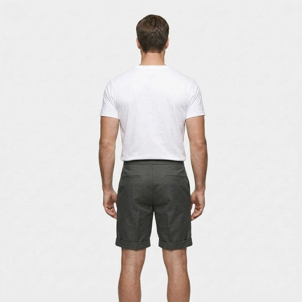 Pleated Tailored Shorts Cuffed Hem Regular Fit for Men