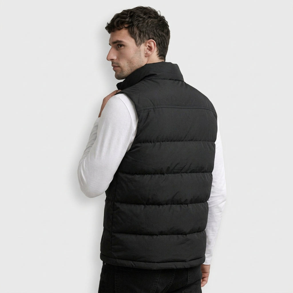 Quilted Puffer Vest Zip-Up Stand Collar Sleeveless Regular Fit for Men