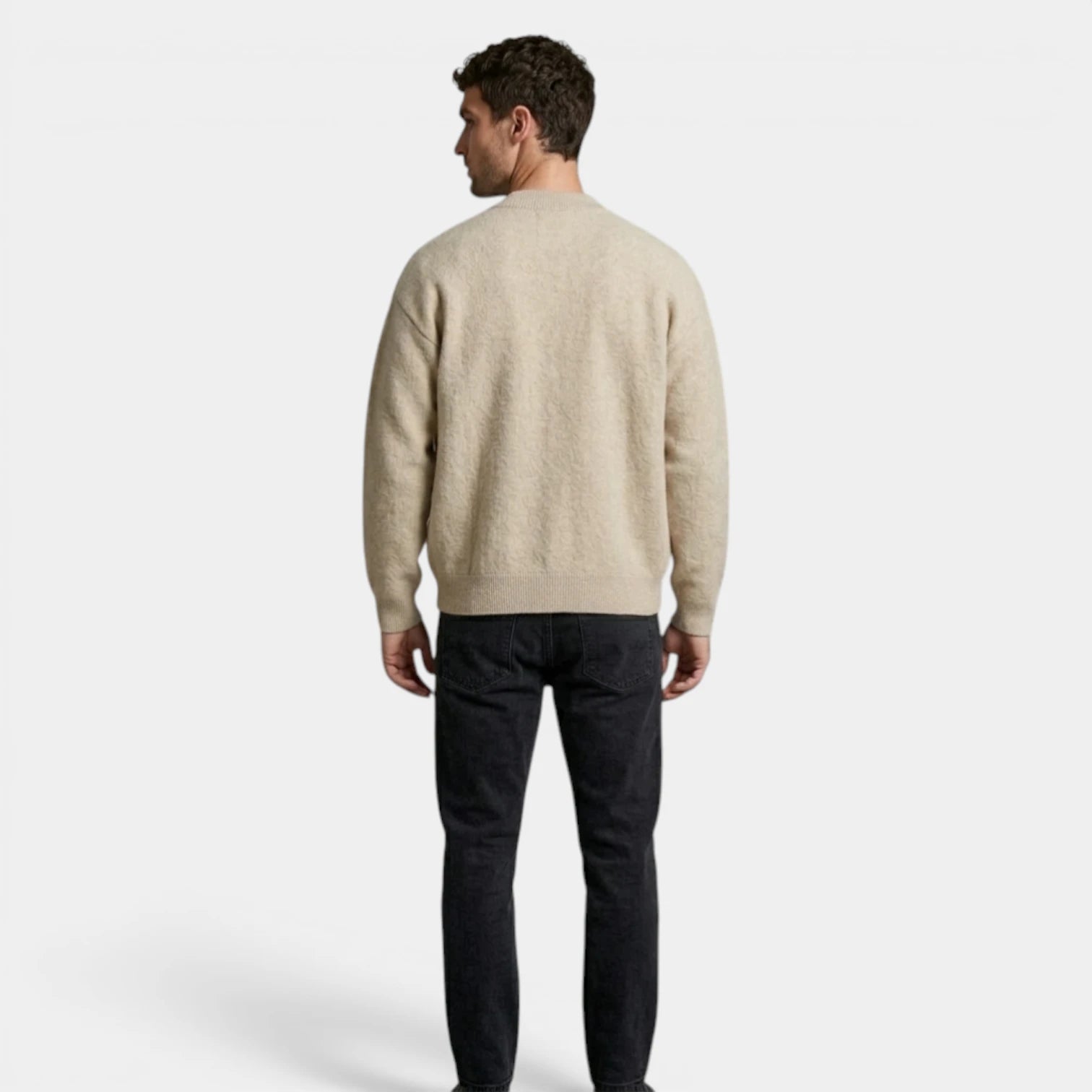 Button-Up Knit Cardigan Ribbed Trim Relaxed Fit for Men