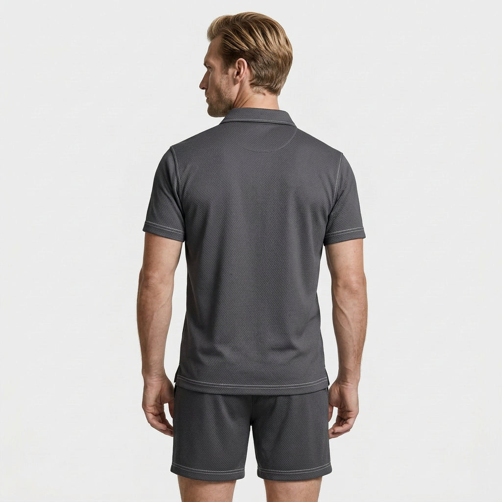 Polo Shirt and Shorts Set Drawstring Waist for Men