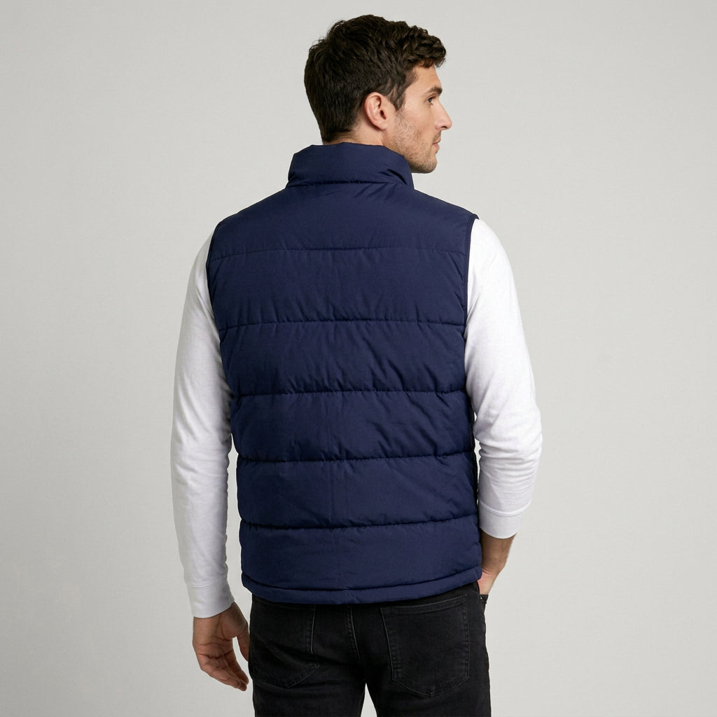 Quilted Puffer Vest Zip-Up Stand Collar Sleeveless Regular Fit for Men