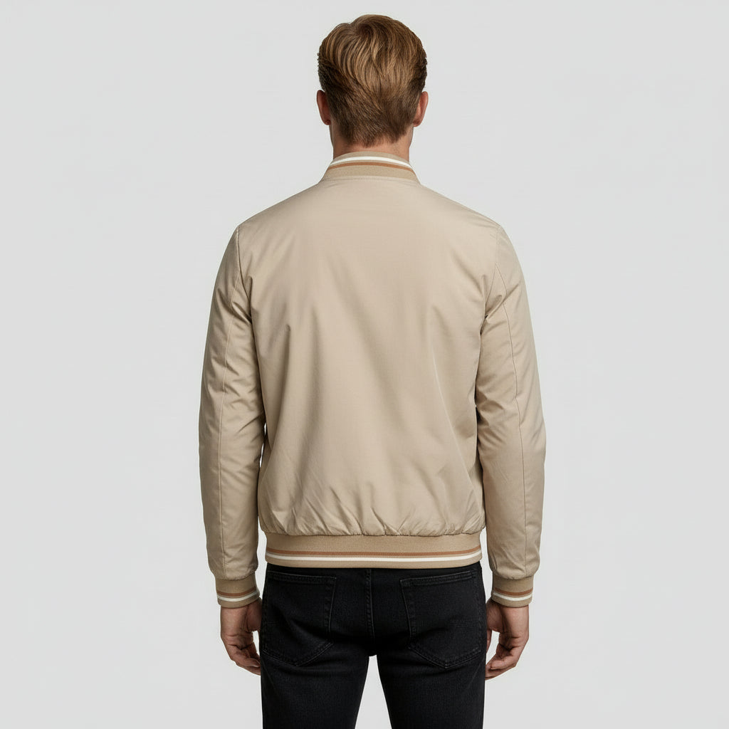Regular Fit Zip-Up Bomber Jacket Ribbed Trim for Men