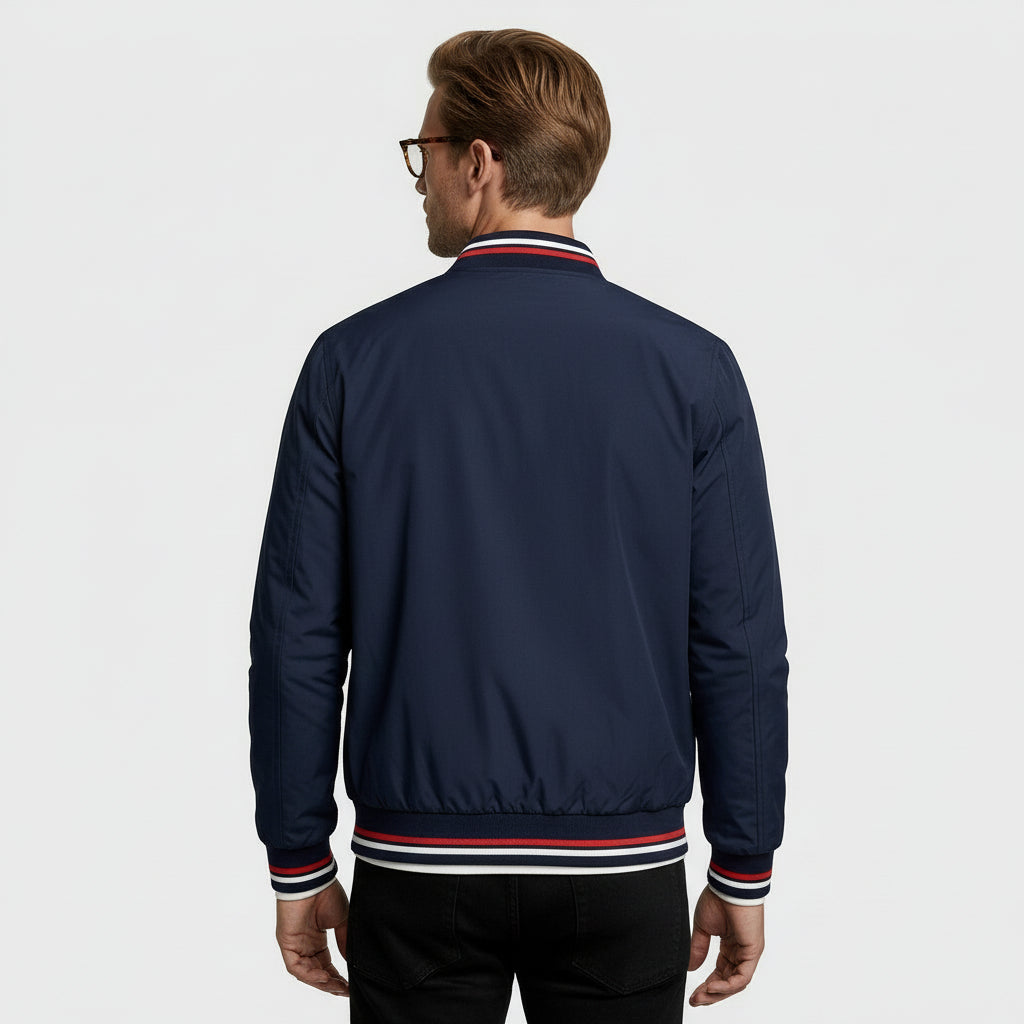 Regular Fit Zip-Up Bomber Jacket Ribbed Trim for Men