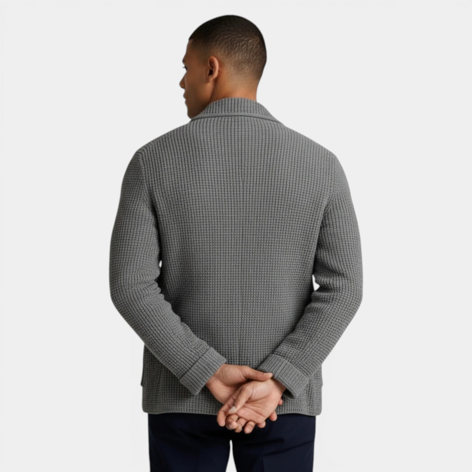 Up Knit Blazer Notch Lapel Textured Finish Regular Fit Jacket for Men