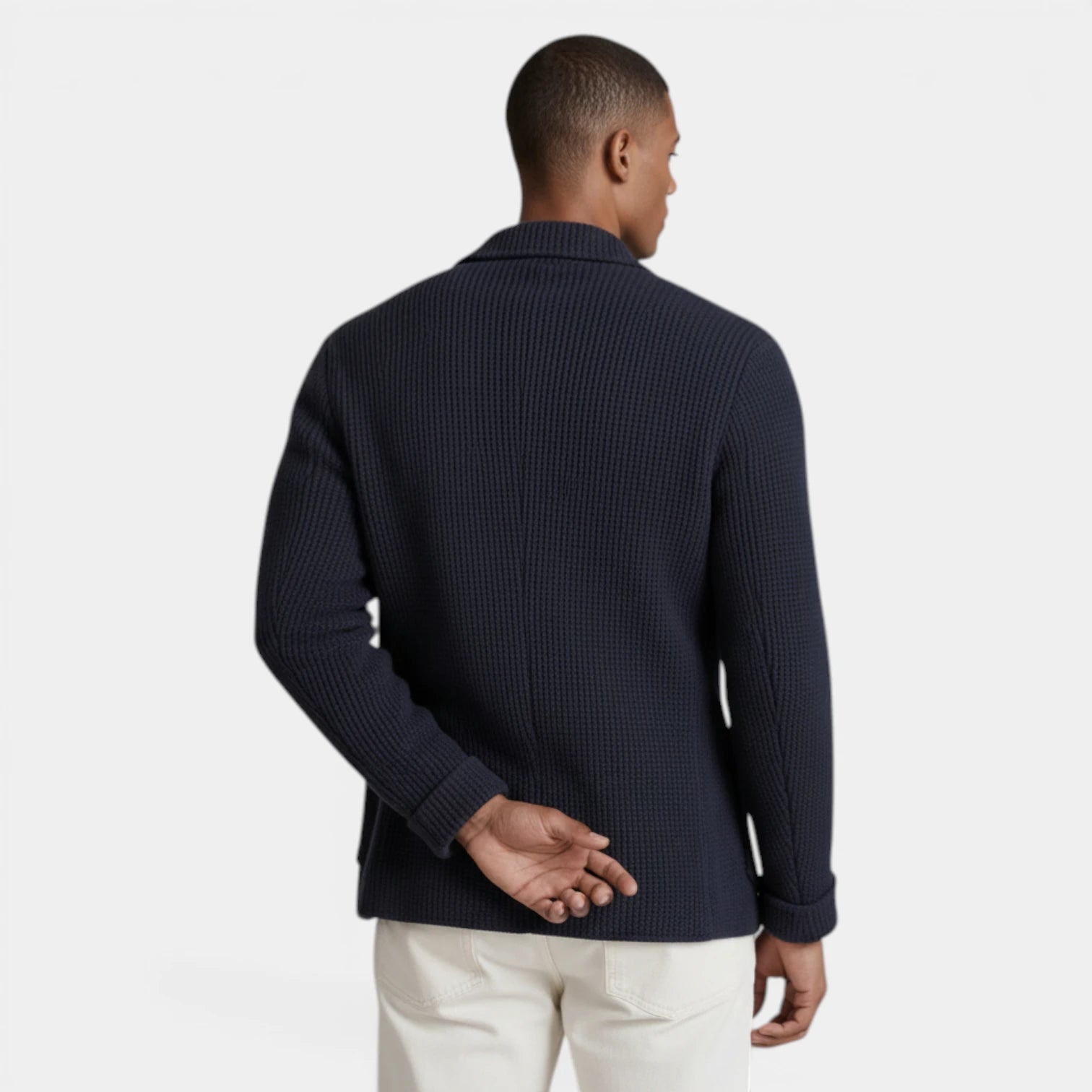 Up Knit Blazer Notch Lapel Textured Finish Regular Fit Jacket for Men
