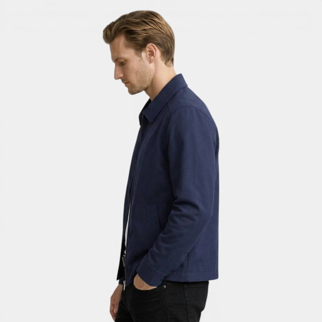 Zip-Up Collared Jacket Smooth Finish Regular Fit for Men