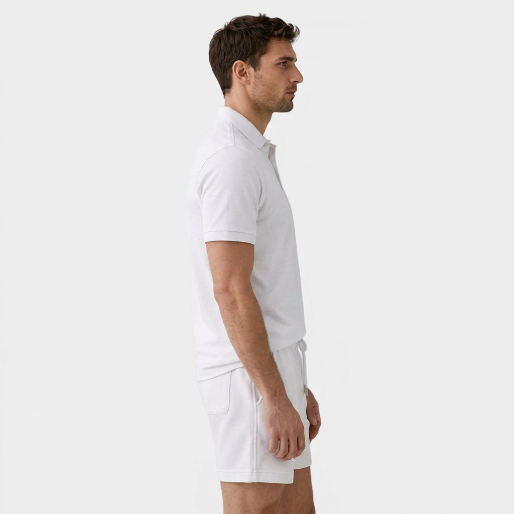 Textured Polo Shirt Drawstring Shorts Set for Men