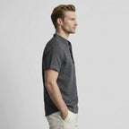 Textured Henley Shirt Stand Collar Relaxed Fit for Men