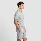 Textured Polo Shirt Drawstring Shorts Set for Men