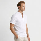 Textured Henley Shirt Stand Collar Relaxed Fit for Men