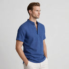 Textured Henley Shirt Stand Collar Relaxed Fit for Men